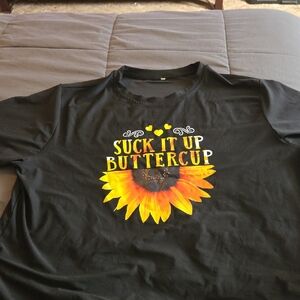 Black T-Shirt with Sunflower Graphic